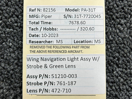 Piper Aircraft Parts 51210-003 Piper PA-31T Wing Navigation Light Assembly with Strobe and Lens