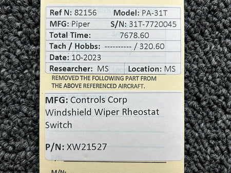 Controls Corp XW21527 Controls Corp Windshield Wiper Rheostat Switch (Minus Knob)