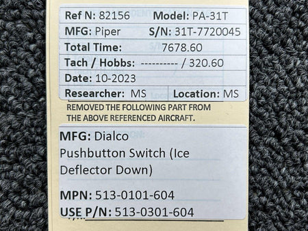 Dialco 513-0101-604 (Use: 513-0301-604) Dialco Ice Deflector Down Pushbutton Switch