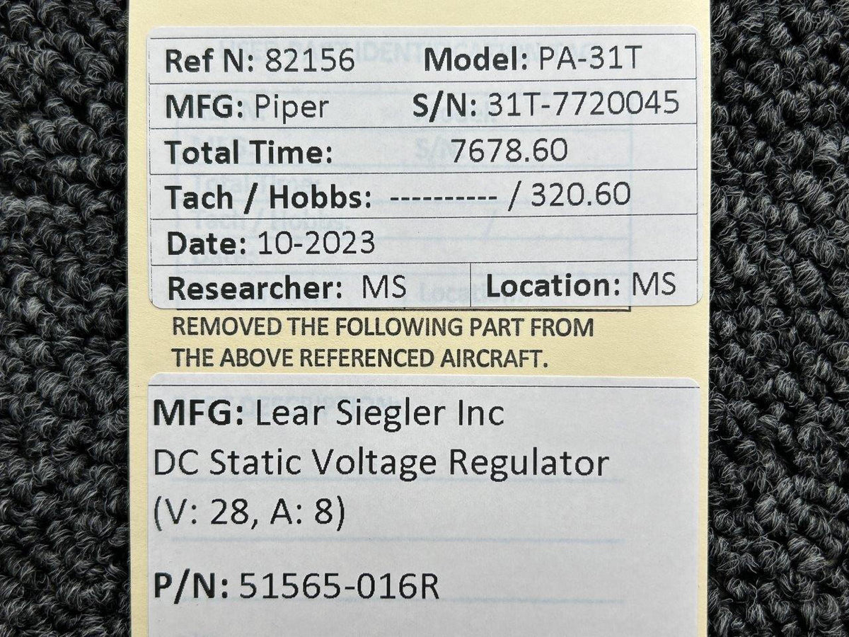 Lear Siegler 51565-016R Lear Siegler Inc DC Static Voltage Regulator (Volts: 28, Amps: 8)