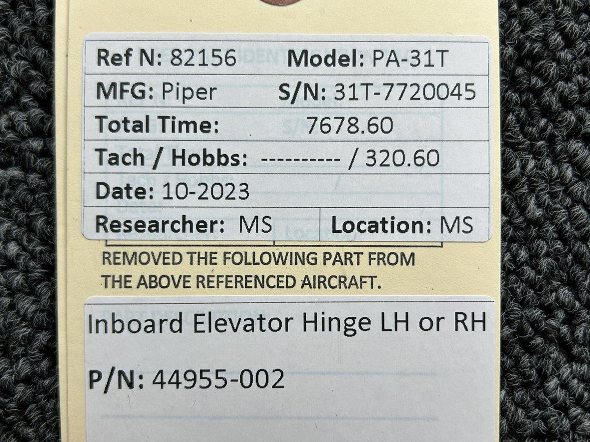 Piper Aircraft Parts 44955-002 Piper PA-31T Inboard Elevator Hinge LH or RH