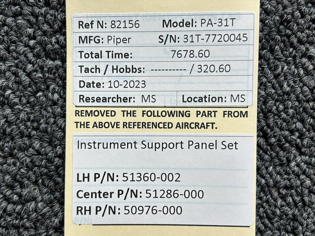 Piper Aircraft Parts 51360-002, 51286-000, 50976-000 Piper PA-31T Instrument Support Panel Set