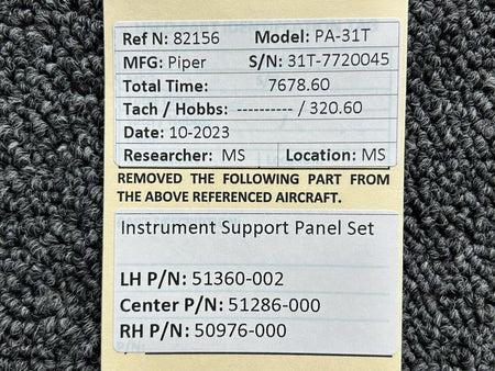 Piper Aircraft Parts 51360-002, 51286-000, 50976-000 Piper PA-31T Instrument Support Panel Set
