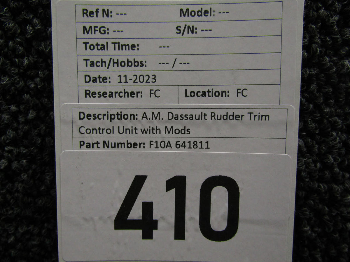 Dassault 641811 A.M. Dassault Falcon F10A Rudder Trim Control Unit with Modifications