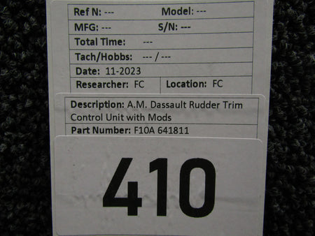 Dassault 641811 A.M. Dassault Falcon F10A Rudder Trim Control Unit with Modifications