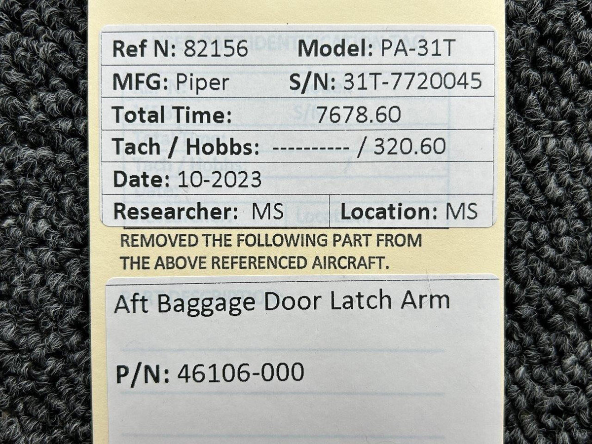 Piper Aircraft Parts 46106-000 Piper PA-31T Aft Baggage Door Latch Arm