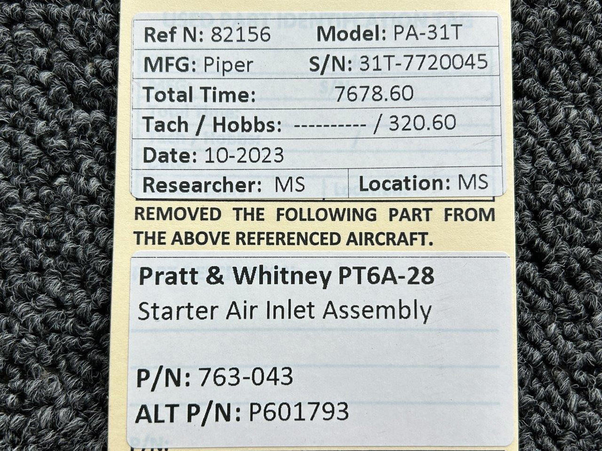 Pratt and Whitney 763-043 (Alt: P601793) Pratt & Whitney Starter Air Inlet Assembly