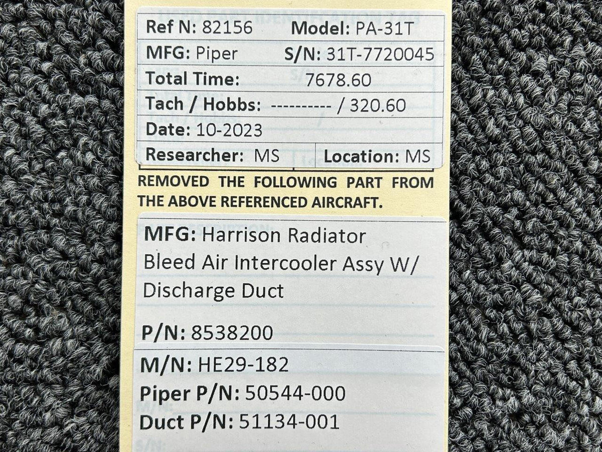 Harrison 8538200 (Alt: 50544-000) Harrison HE29-182 Bleed Air Intercooler Assembly