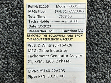 Globe Industries 25140-22A703 (Alt: 50196-000) Globe Industries Tachometer Generator (Volts: 21)