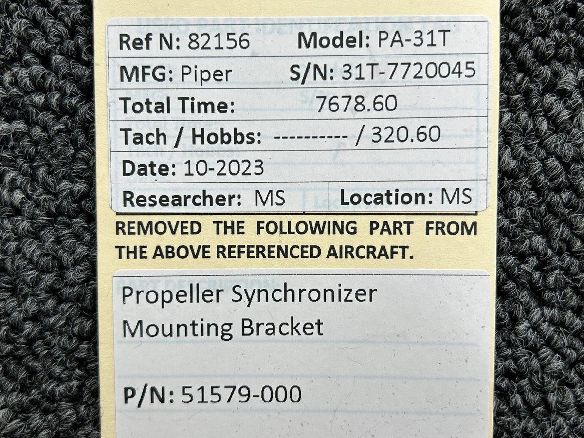 Piper Aircraft Parts 51579-000 Piper PA-31T Propeller Synchronizer Mounting Bracket