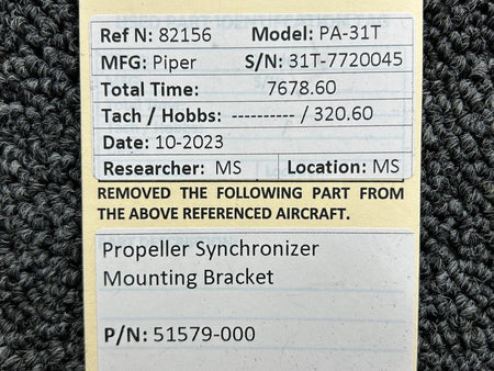 Piper Aircraft Parts 51579-000 Piper PA-31T Propeller Synchronizer Mounting Bracket