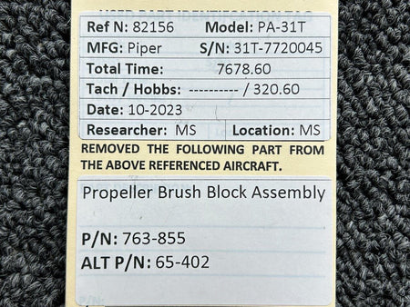 Piper Aircraft Parts 763-855 (Alt: 65-402) Piper PA-31T Propeller Brush Block Assembly