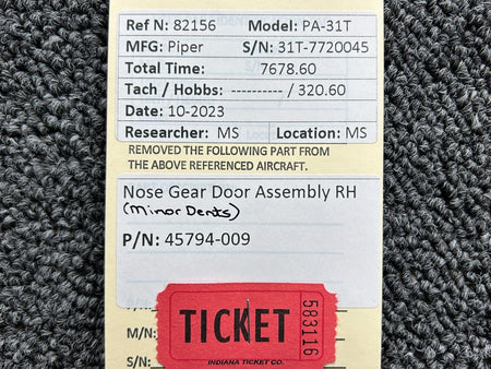 Piper Aircraft Parts 45794-009 Piper PA-31T Nose Gear Door Assembly RH with Hinges