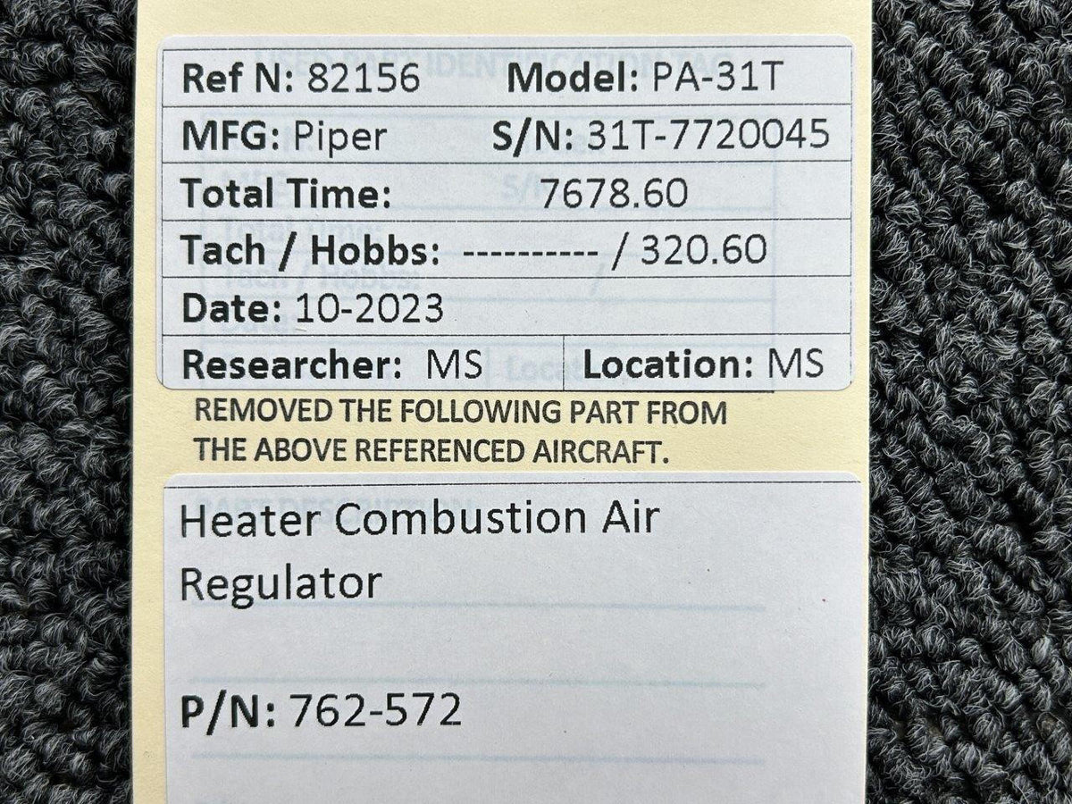 Piper Aircraft Parts 762-572 Piper PA-31T Heater Combustion Air Regulator