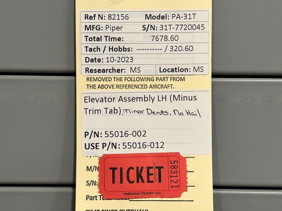 Piper Aircraft Parts 55016-002 (Use: 55016-012) Piper PA-31T Elevator Assembly LH (Minus Trim Tab)
