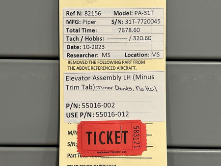 Piper Aircraft Parts 55016-002 (Use: 55016-012) Piper PA-31T Elevator Assembly LH (Minus Trim Tab)