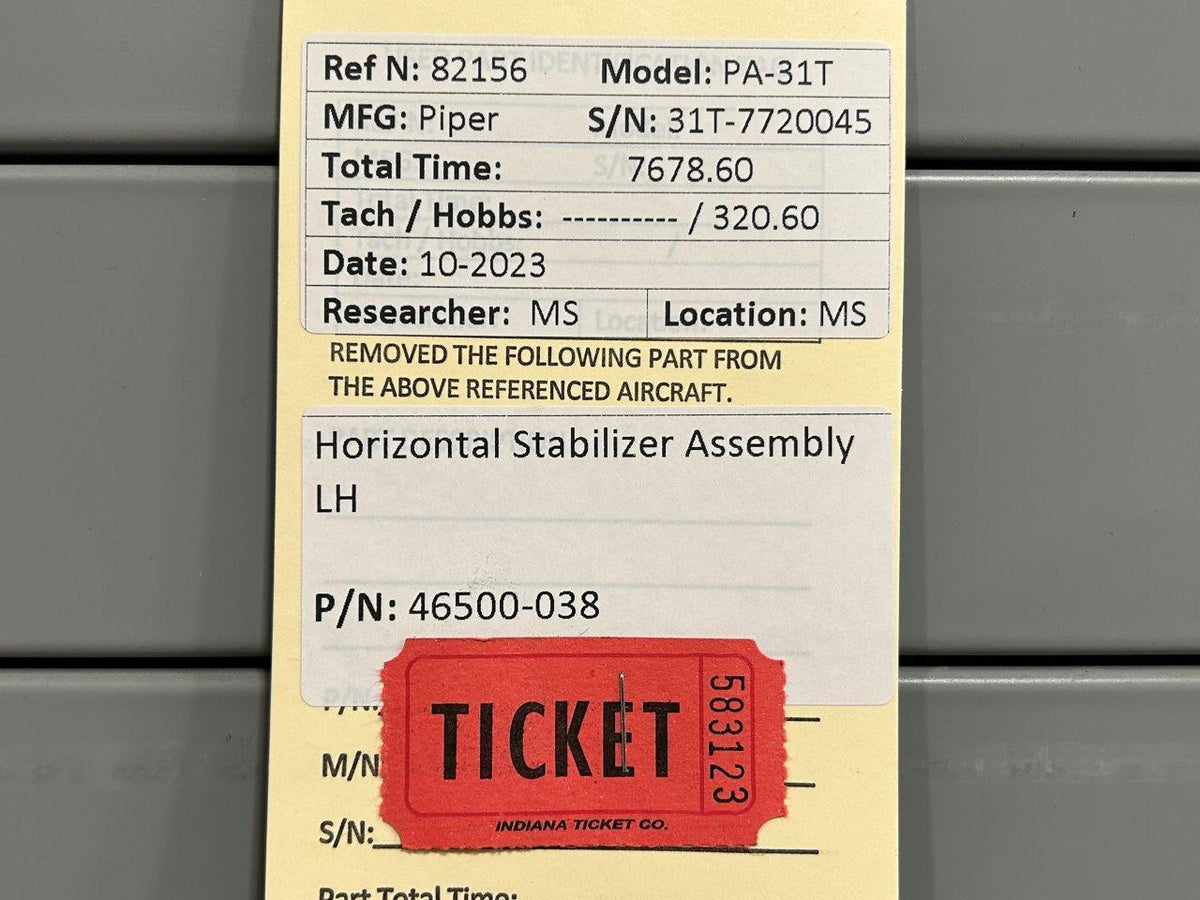 Piper Aircraft Parts 46500-038 Piper PA-31T Horizontal Stabilizer Assembly LH (No Hail)