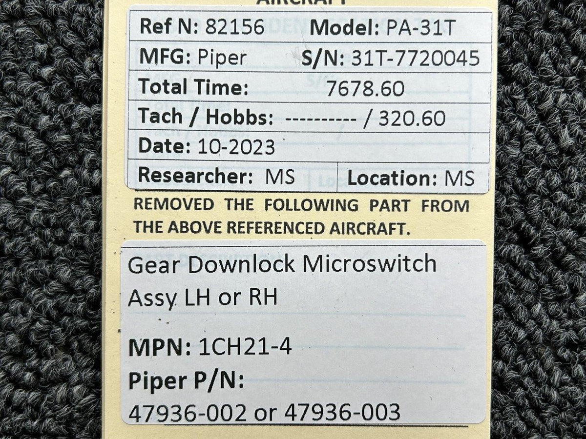 Piper Aircraft Parts 1CH21-4 (Alt: 47936-002) Piper PA-31T Gear Downlock Microswitch LH or RH