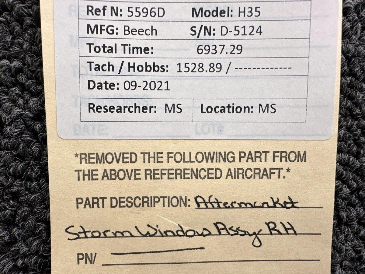 Beechcraft Parts Beechcraft H35 Storm Window RH (Tinted) (Aftermarket)