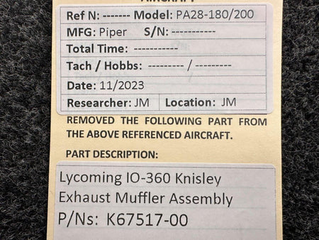 Knisley Welding K67517-00 Lycoming IO-360 Knisley Exhaust Muffler Assembly