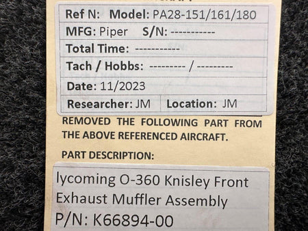 Knisley Welding K66894-00 Lycoming O-360 Knisley Front Exhaust Muffler Assembly