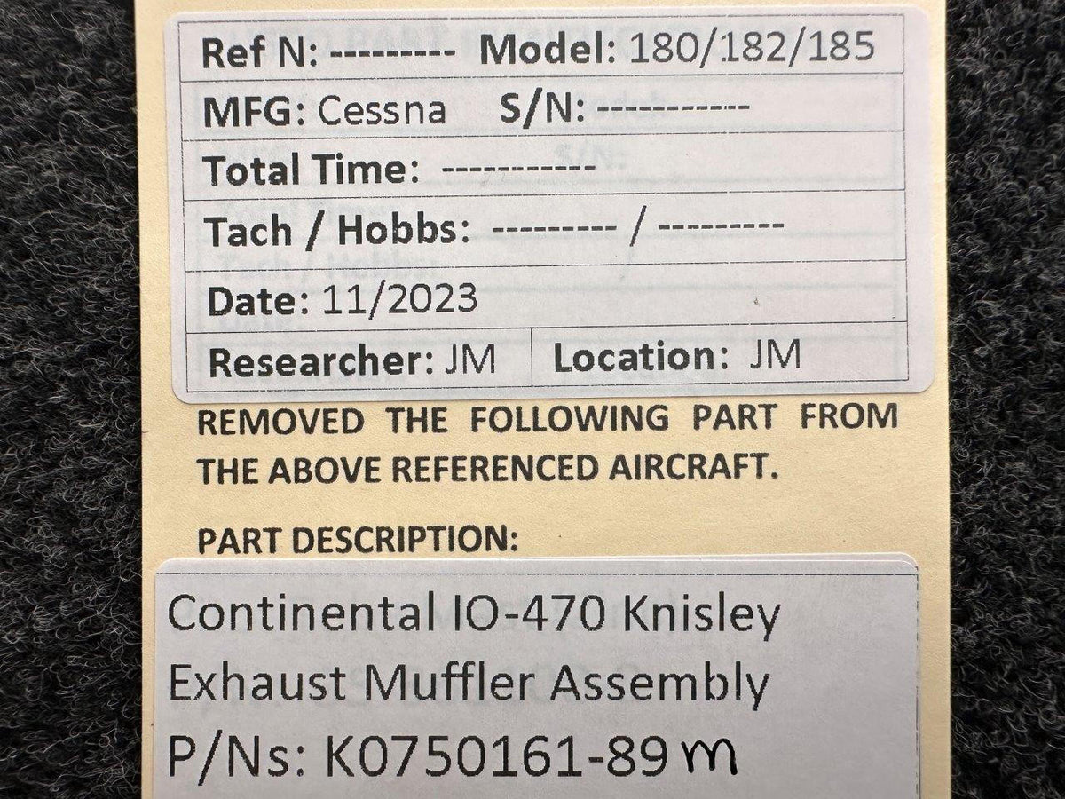 Knisley Welding K0750161-89M Continental IO-470 Knisley Exhaust Muffler Assembly