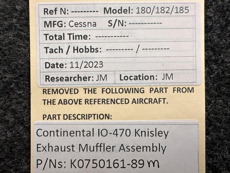 Knisley Welding K0750161-89M Continental IO-470 Knisley Exhaust Muffler Assembly