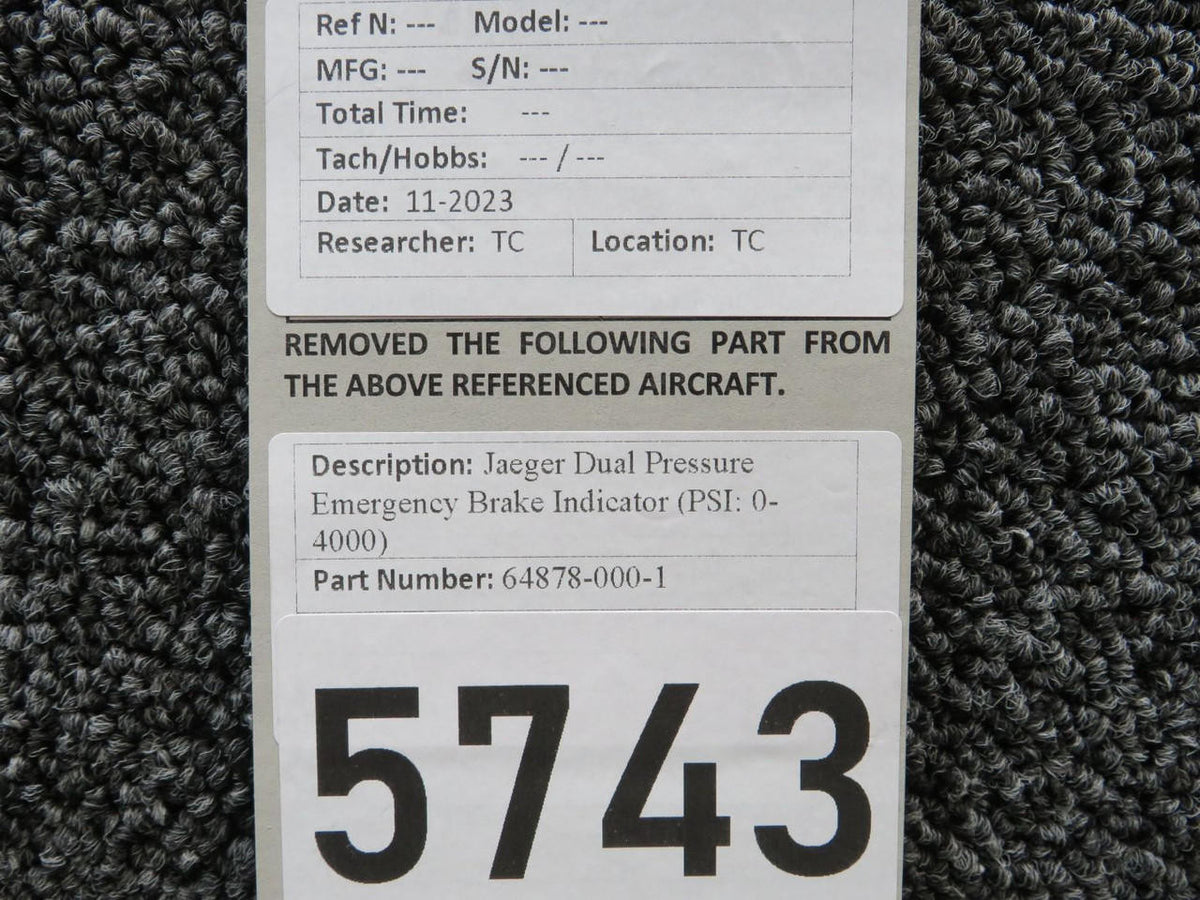 jaeger 64878-000-1 Jaeger Dual Pressure Emergency Brake Indicator (PSI: 0-4000)
