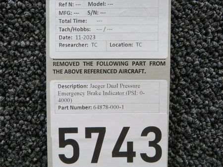 jaeger 64878-000-1 Jaeger Dual Pressure Emergency Brake Indicator (PSI: 0-4000)