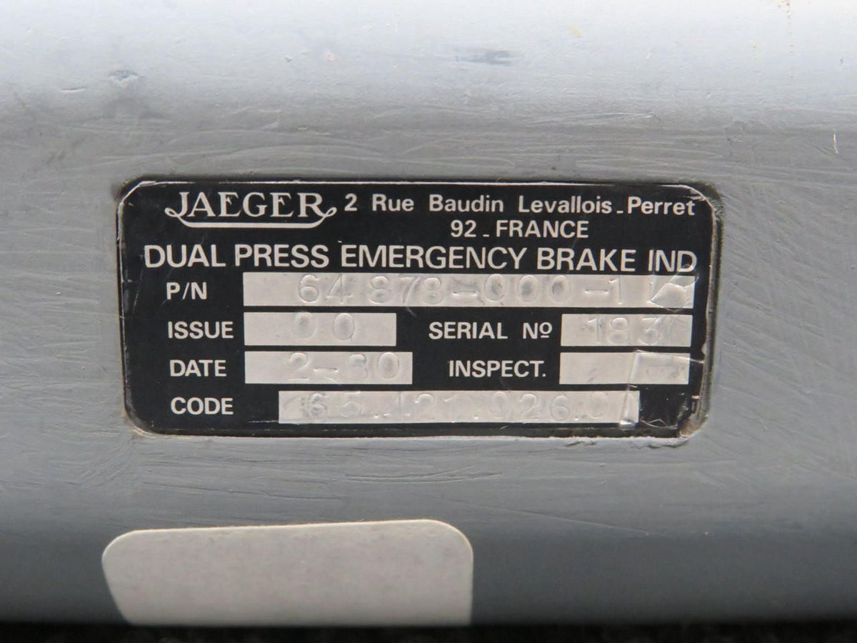 jaeger 64878-000-1 Jaeger Dual Pressure Emergency Brake Indicator (PSI: 0-4000)