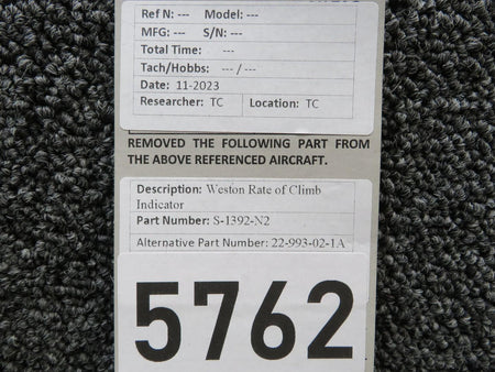 Weston S-1392-N2 (Alt: 22-993-02-1A) Weston Rate of Climb Indicator