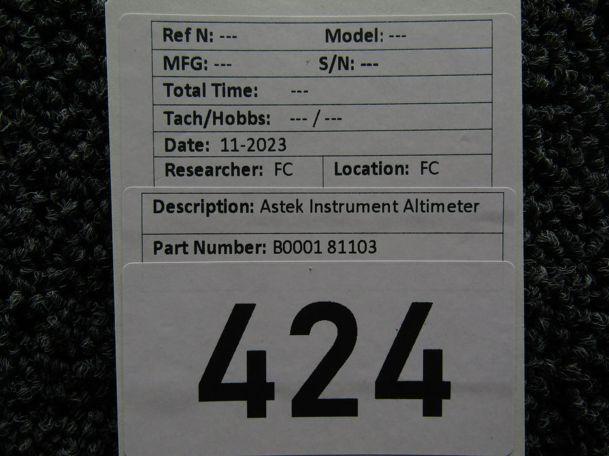 Astek B0001 81103 Astek Instrument Altimeter Indicator