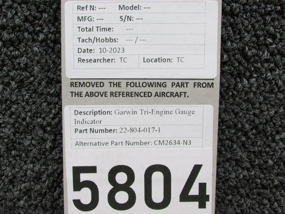 Garwin 22-804-017-1 (Alt: CM2634-N3) Garwin Tri-Engine Gauge Indicator