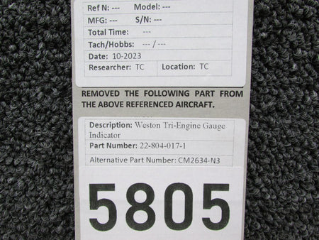 Weston 22-804-017-1 (Alt: CM2634-N3) Weston Tri-Engine Gauge Indicator