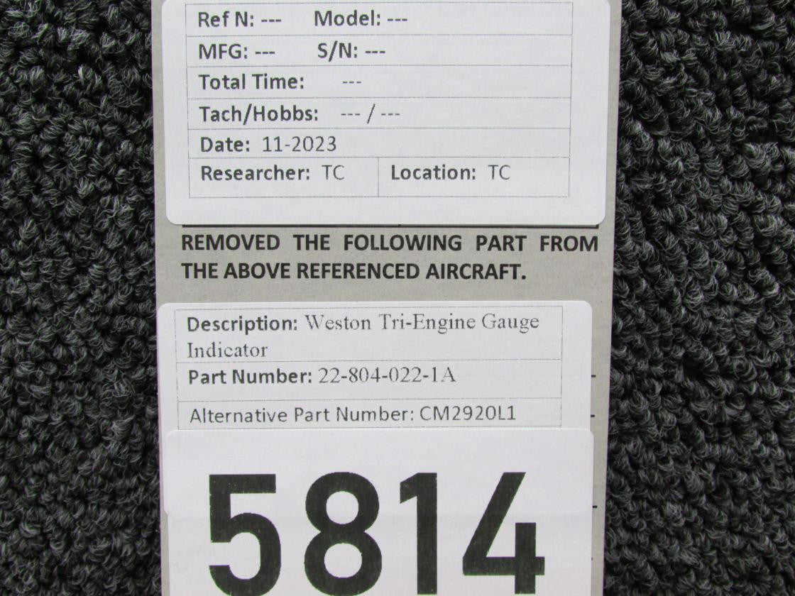 Weston 22-804-022-1A (Alt: CM2920L1) Weston Tri-Engine Gauge Indicator