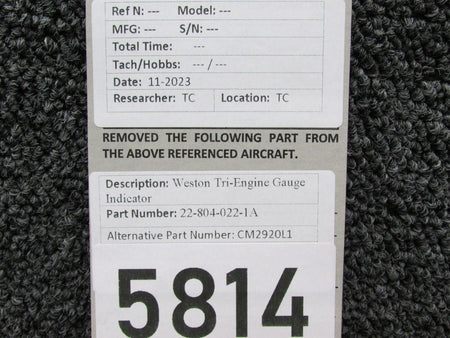 Weston 22-804-022-1A (Alt: CM2920L1) Weston Tri-Engine Gauge Indicator