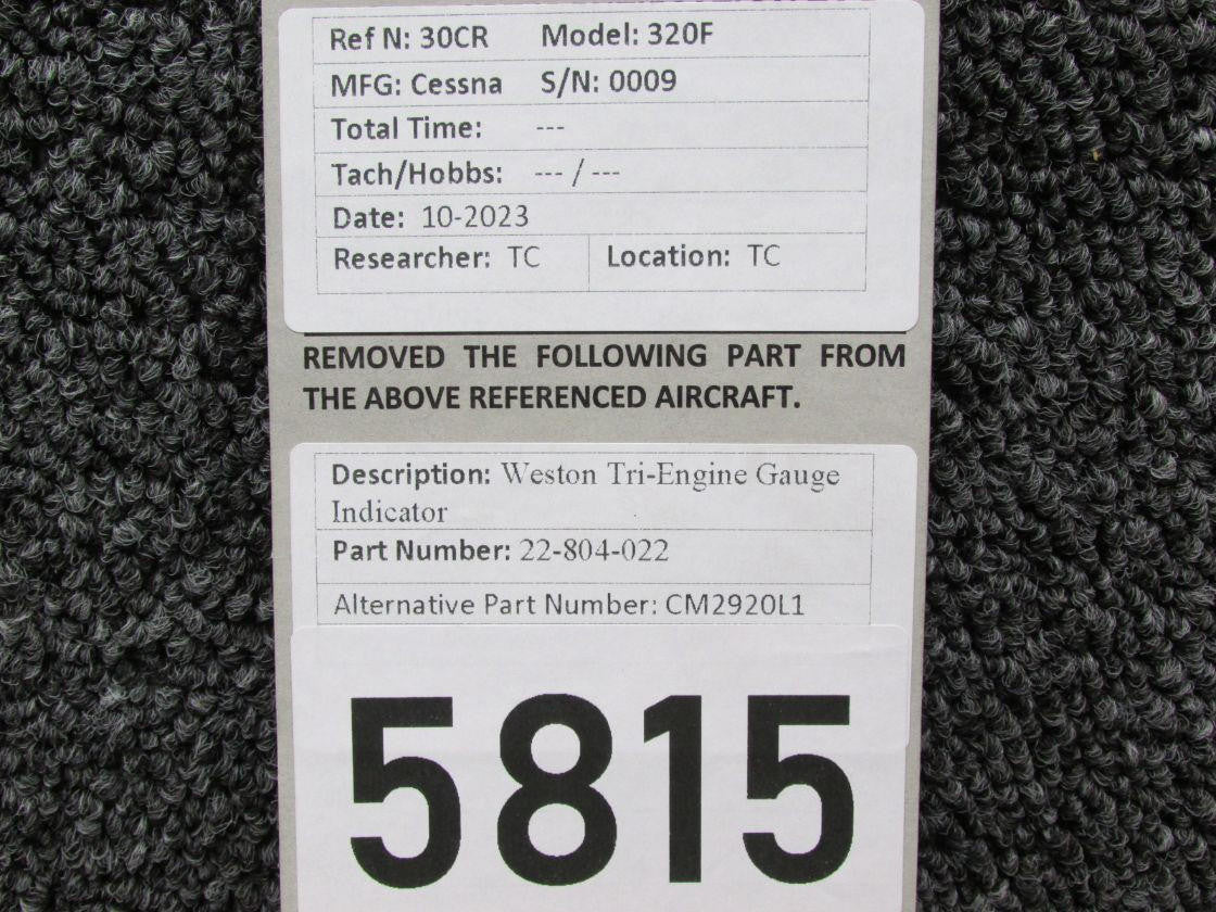 Weston 22-804-022 (Alt: CM2920L1) Weston Tri-Engine Gauge Indicator