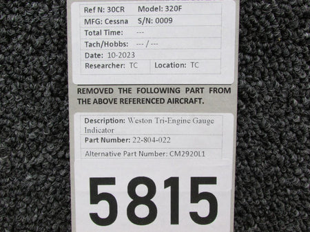 Weston 22-804-022 (Alt: CM2920L1) Weston Tri-Engine Gauge Indicator