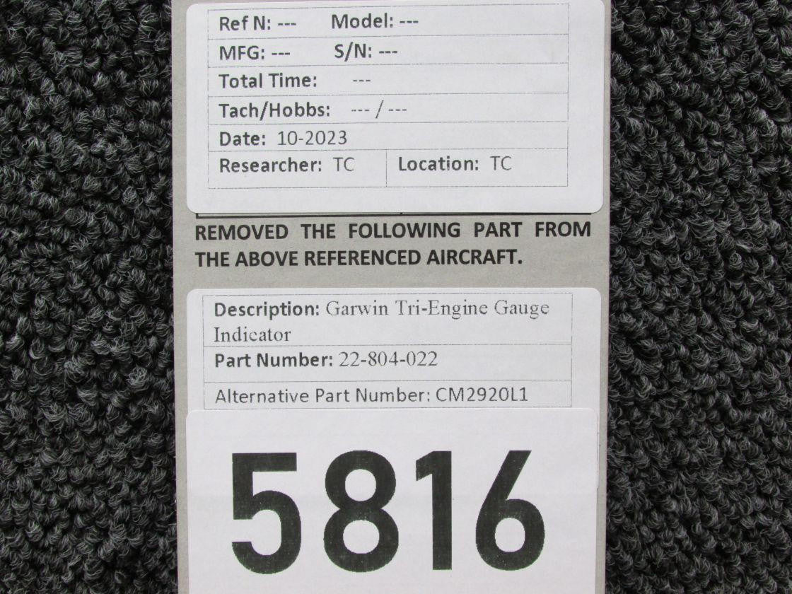 Garwin 22-804-022 (Alt: CM2920L1) Garwin Tri-Engine Gauge Indicator