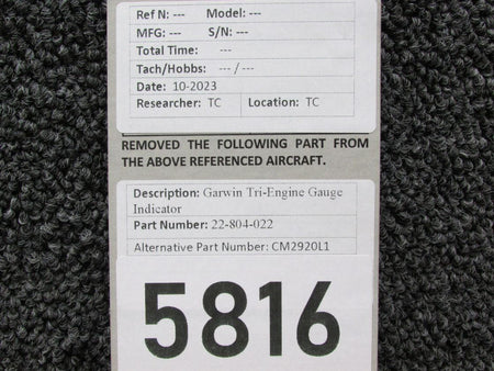 Garwin 22-804-022 (Alt: CM2920L1) Garwin Tri-Engine Gauge Indicator