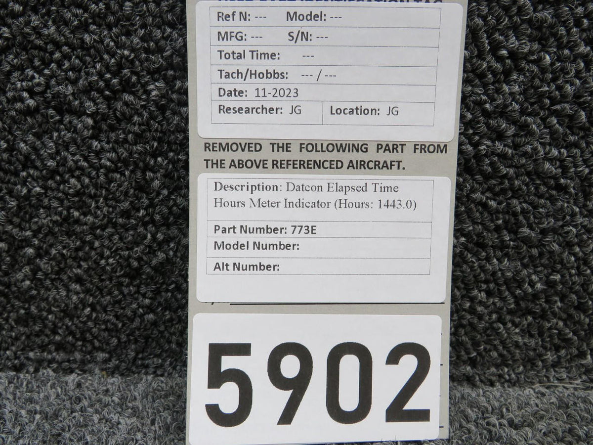 Datcon 773E Datcon Elapsed Time Hours Meter Indicator (Hours: 1443.0)
