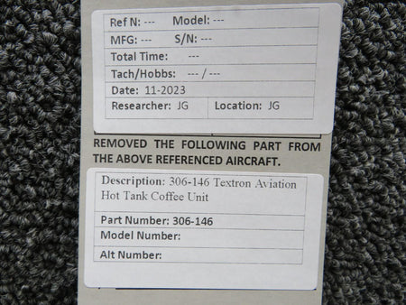 textron 306-146 Textron Aviation Hot Tank Coffee Unit