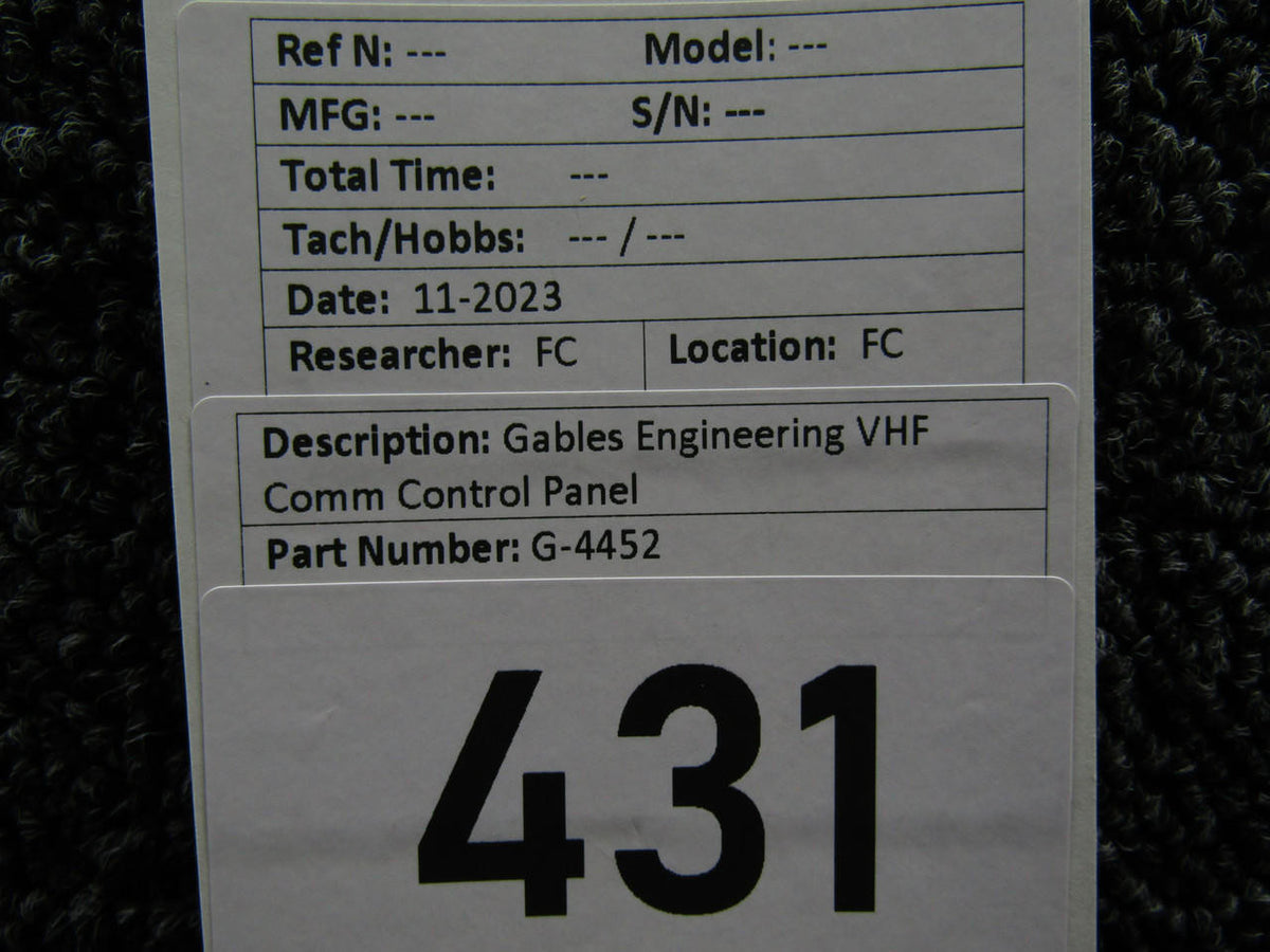 Gables G-4452 Gables Engineering VHF Comm Control Panel