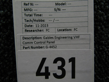 Gables G-4452 Gables Engineering VHF Comm Control Panel