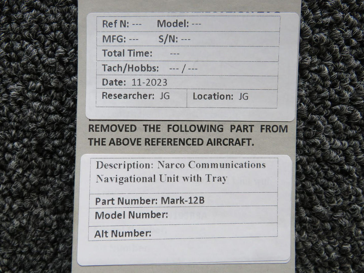 Narco Mark 12B Narco Nav-Comm Unit with Tray