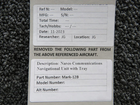 Narco Mark 12B Narco Nav-Comm Unit with Tray