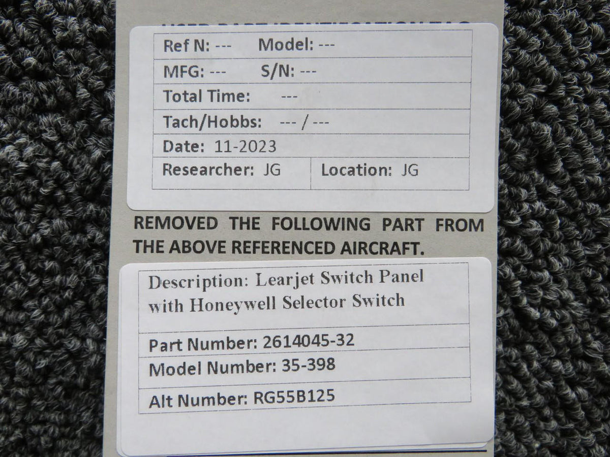 Learjet 2614045-32, RG55B125 Learjet Switch Panel with Honeywell Selector Switch