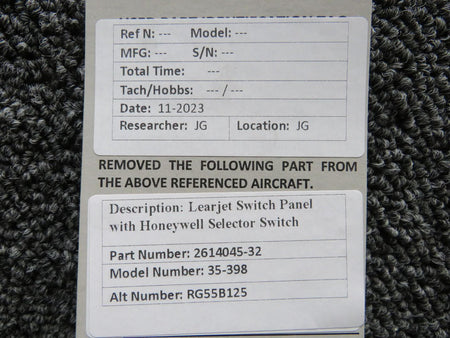 Learjet 2614045-32, RG55B125 Learjet Switch Panel with Honeywell Selector Switch