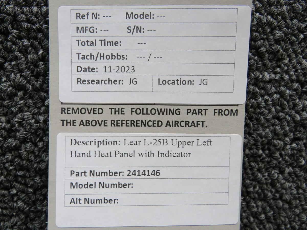 LEAR 2414146 Lear L-25B Upper Heat Panel with Indicator LH