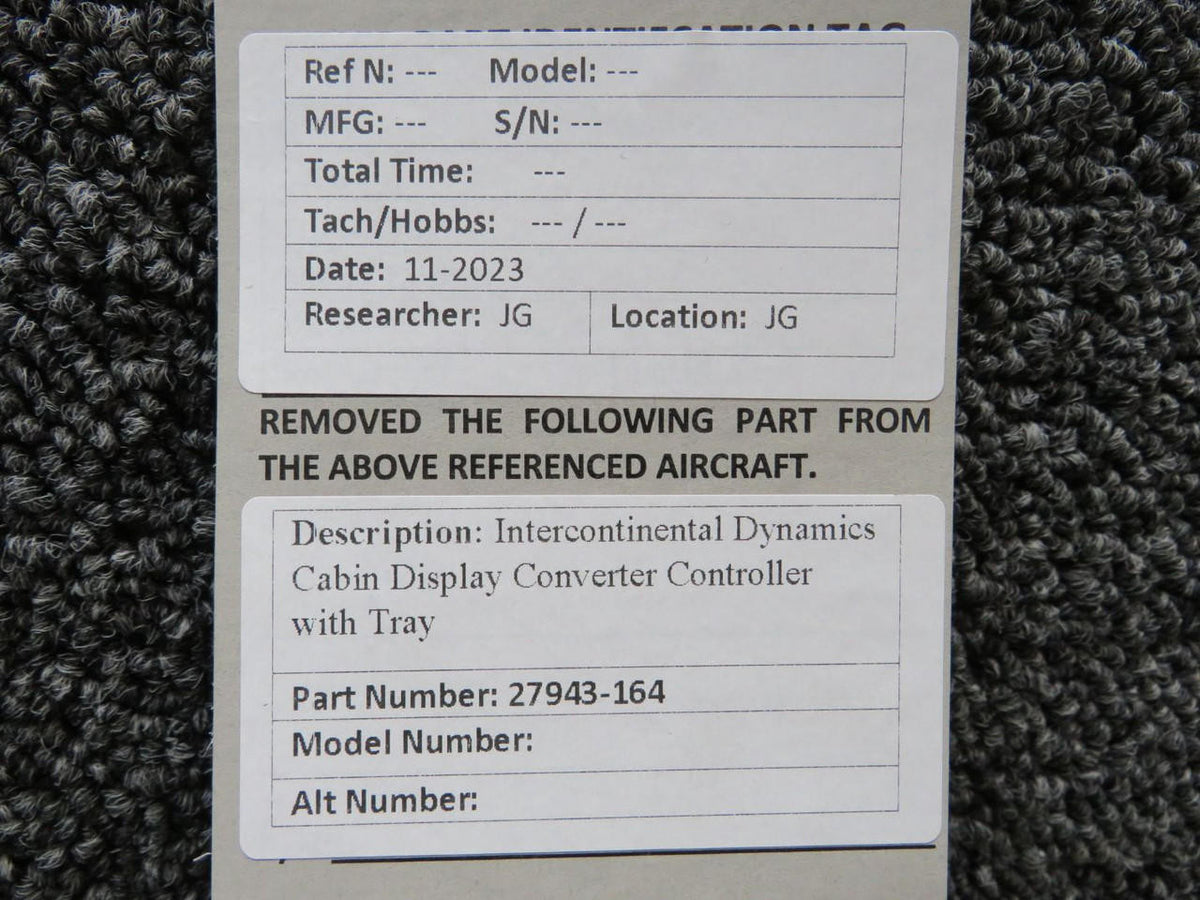Intercontinental Dynamics Corp. 27943-164 Intercontinental Dynamics Cabin Display Converter Controller w Tray